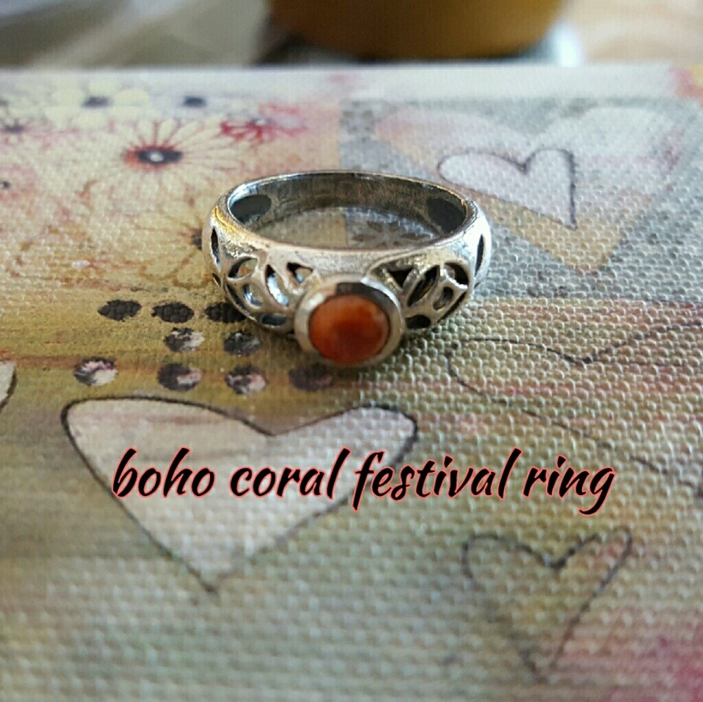 Artisan Coral Festival Ring Sterling Silver
